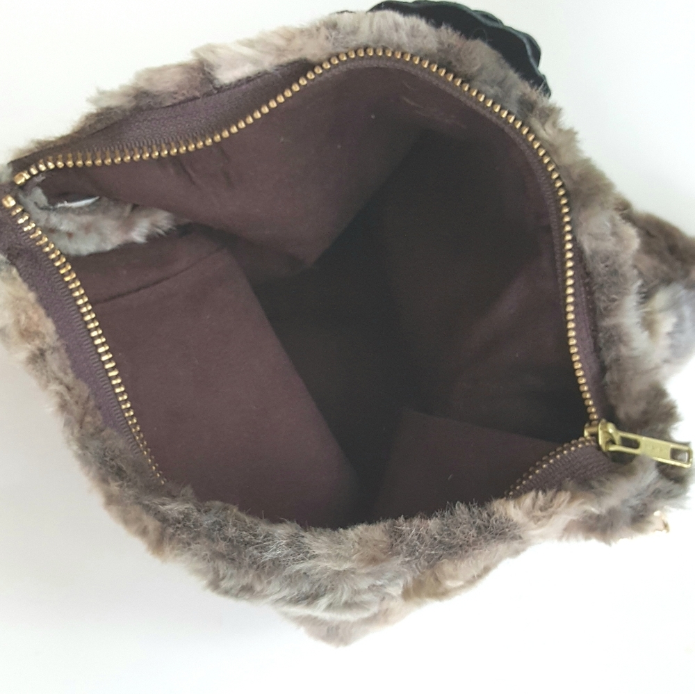 Camo Faux Fur Soft Shoulder Bag Gold Chain Fairycore Rustic Celtic Green Brown - Picture 7 of 9